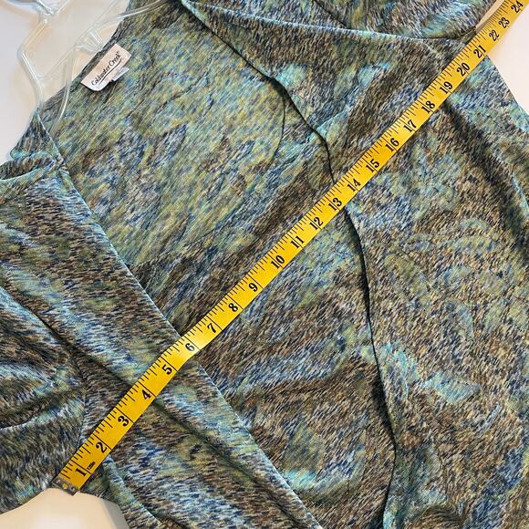 Coldwater Creek Faux Wrap Top Womens Size 1X Green Floral Long Sleeve Blouse - Picture 7 of 8